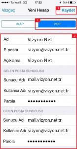 Iphone pop3 mail kurulumu